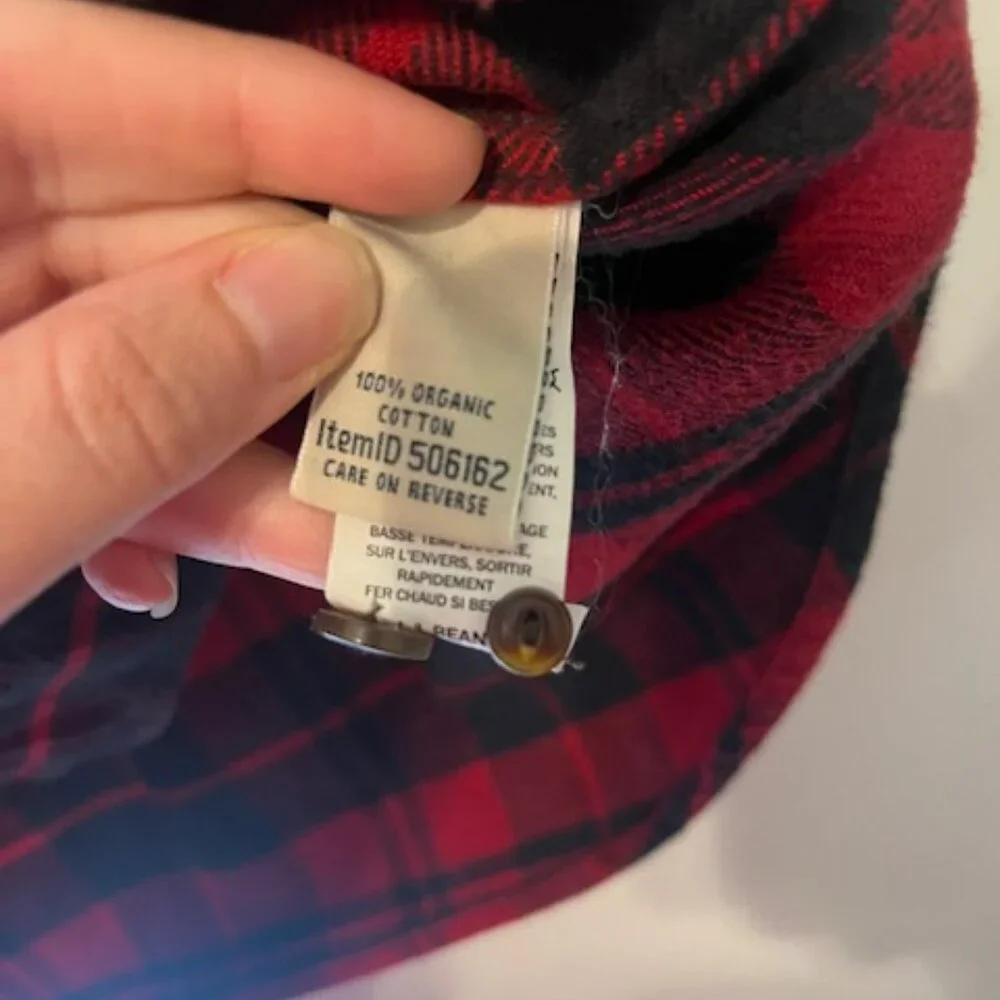 L.L. Bean Men's‎ Red Black Plaid Flannel 100% Organic Cotton Button Shirt Sz XL